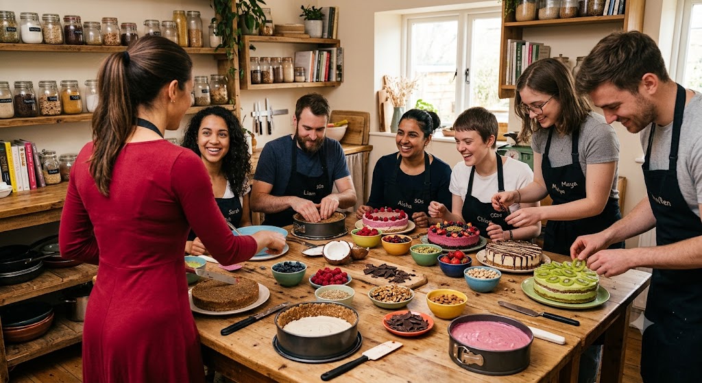 Katya teaching how to make raw cakes