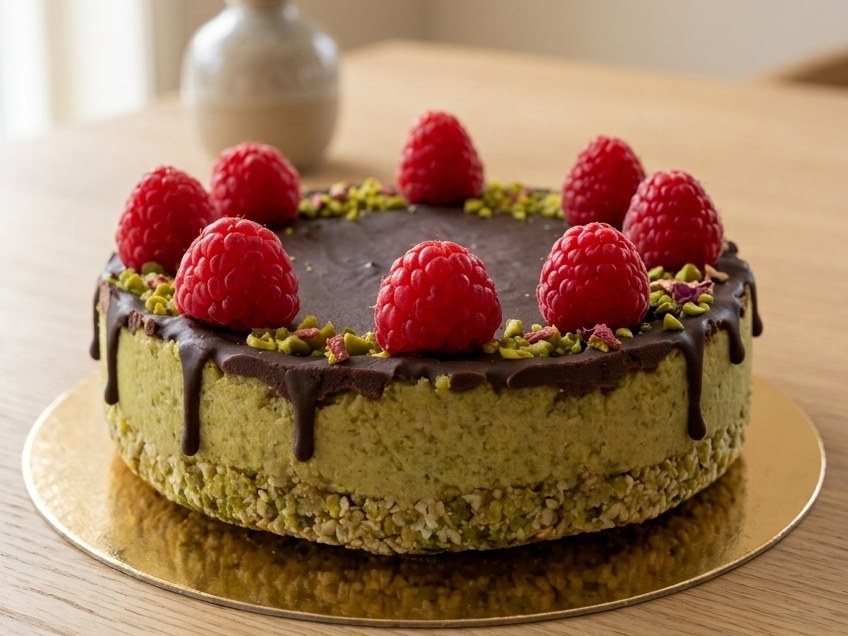 Raw Dubai chocolate pistachio cake