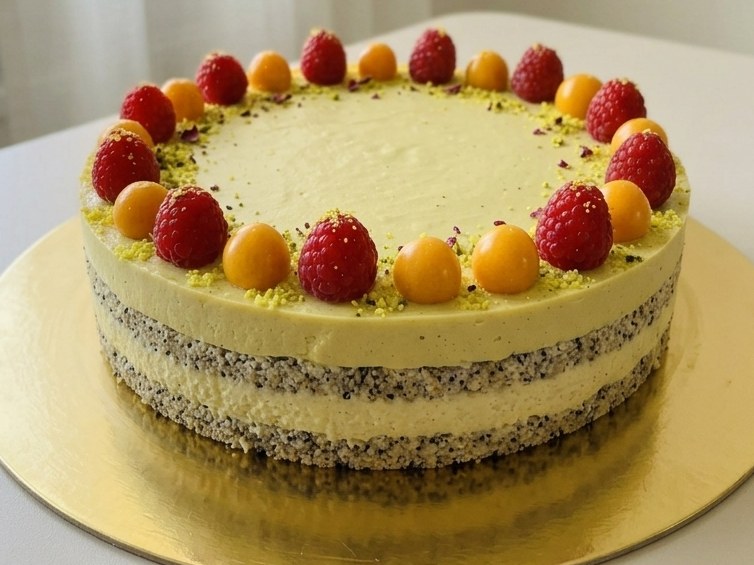 Raw lemon poppy seed cake