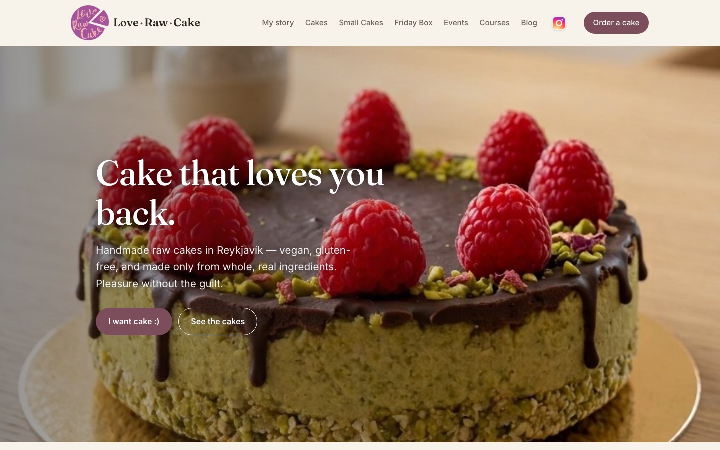 Love Raw Cake website — handmade raw cakes in Reykjavík